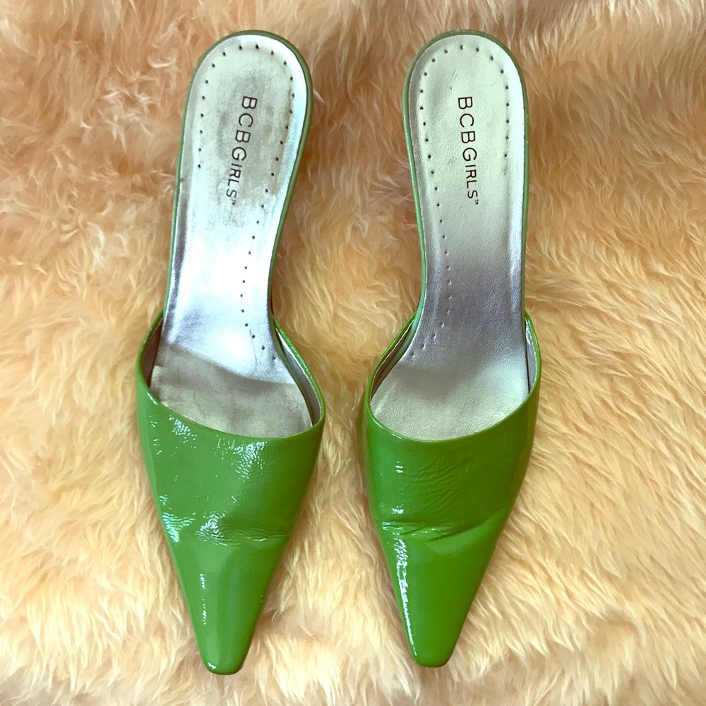 BCBGirls Green Kitten Heel Mules